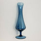 Art Glass Blue Ribbed Bud Vase Stemmed Midnight Blue Italy Handmade 9.5”