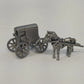 Pewter Horse Drawn Amish Buggy Carriage Miniature Figurine Vintage 2.5"