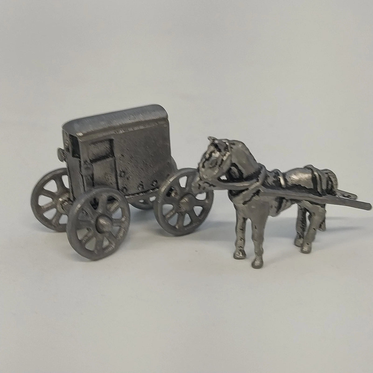 Pewter Horse Drawn Amish Buggy Carriage Miniature Figurine Vintage 2.5"