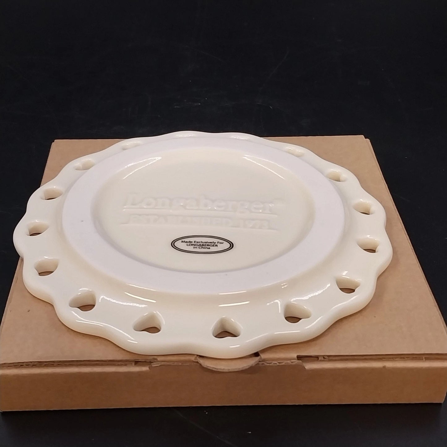 Longaberger Sweetest Heart Candle Plate White Pottery Heart Cutout Floral 6"