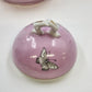 Pink Porcelain Biscuit Cookie Jar Bowl Covered Butterfly Birds Transfer Vintage