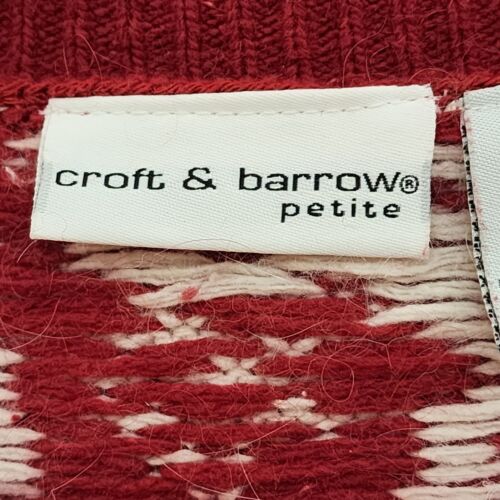 Croft & Barrow Cardigan Sweater Petite Medium Snow Flakes Reindeer Silk Angora