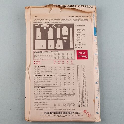 Butterick 4762 Vintage Sewing Pattern '68 Misses 1-Piece Dress Flared Skirt sz16