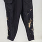Knox Rose Gray Jogger Casual Cargo Pants Embroidered Floral Elastic Waist Large