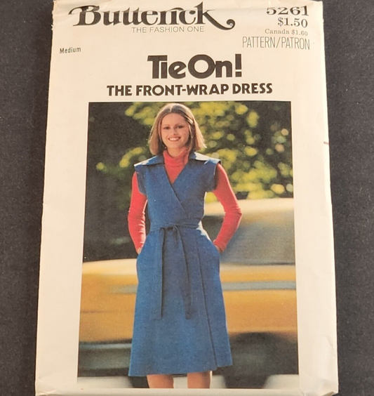 Butterick 5261 Vintage Sewing Pattern Misses Front Wrap Dress Size Medium Uncut