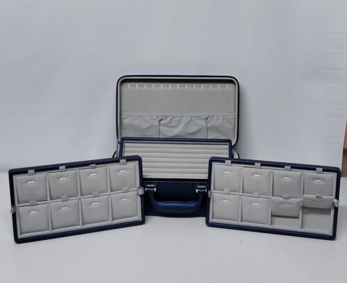 Jewelry Case Travel Zip Sample Sales PU Leather Velvet 3 Layer Tray Organizer