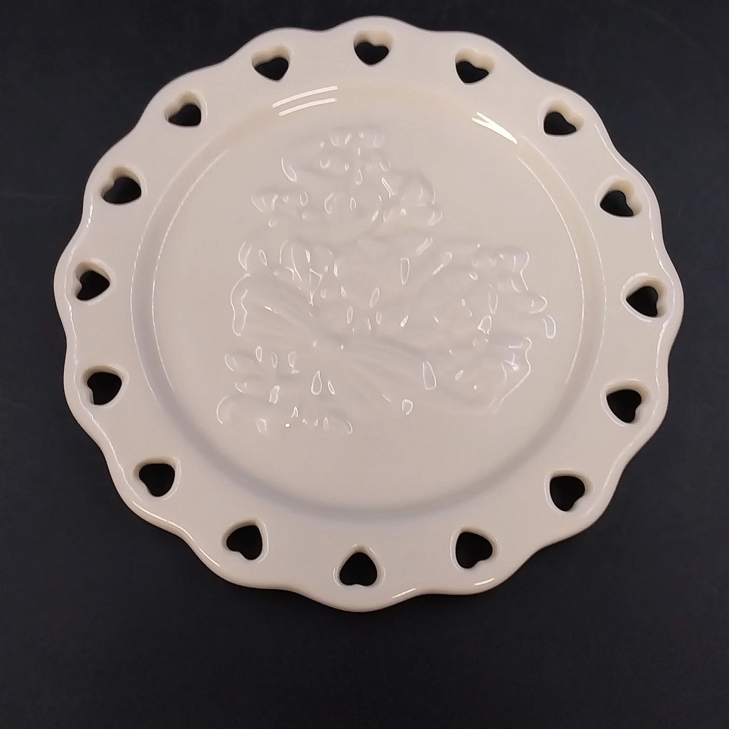 Longaberger Sweetest Heart Candle Plate White Pottery Heart Cutout Floral 6"