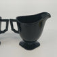 LE Smith Black Glass Cream Sugar Set Double Shield Pattern Square Base Vintage