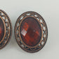 Vintage Root Beer Rhinestone Clip On Earrings Bronze Filigree