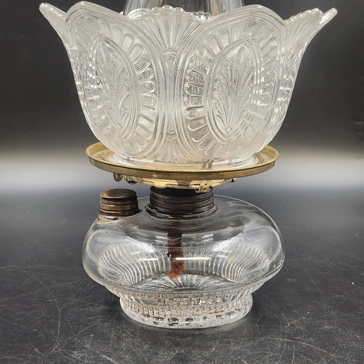 Antique Victorian Clear Pressed Glass Kerosene Oil Lamp Chimney Shade 14"