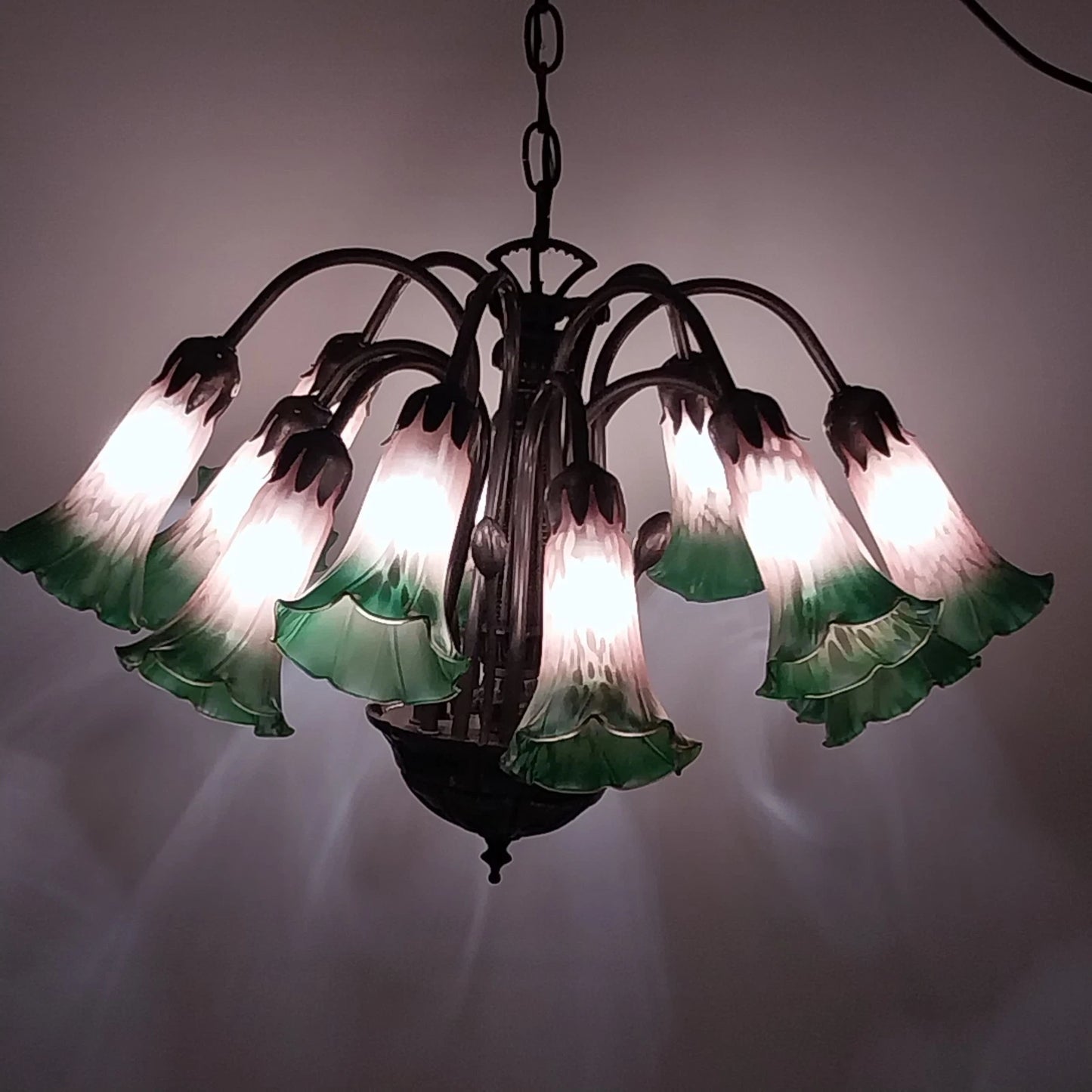Meyda Tiffany 12 Light Pond Lily Glass Chandelier Vintage