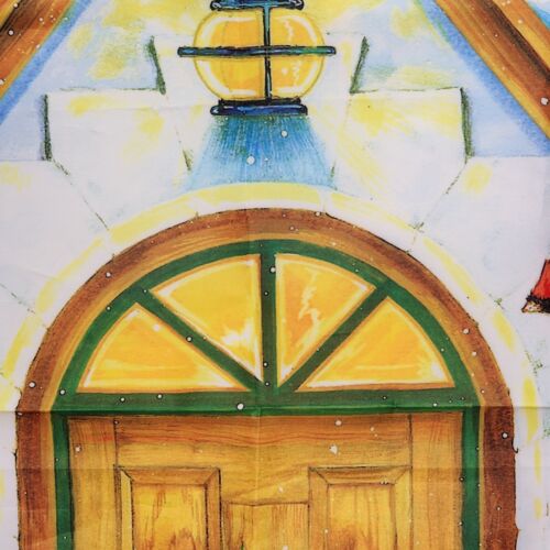 Winter Cottage House Flag Briarwood Lane by Donna Race 28" x 40" Vintage