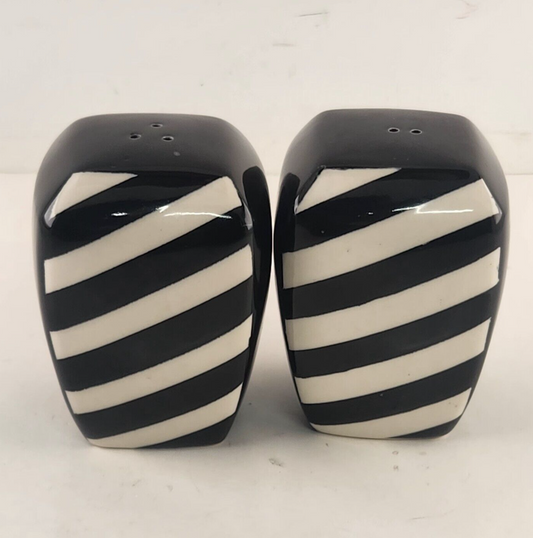 The Main Ingredients Black White Striped Salt and Pepper Set Large Capacity 4"