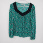 Worthington Stretch Green Abstract Print Blouse Women's Small V-Neck Long Sleeve