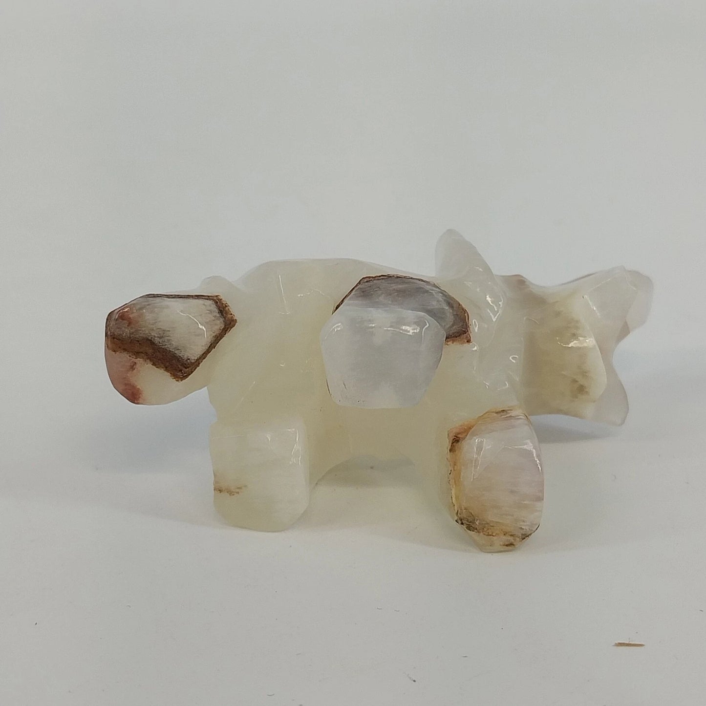 Hand Carved Marble Onyx Elephant Figurine White Brown Stone Sculpture 2.25"