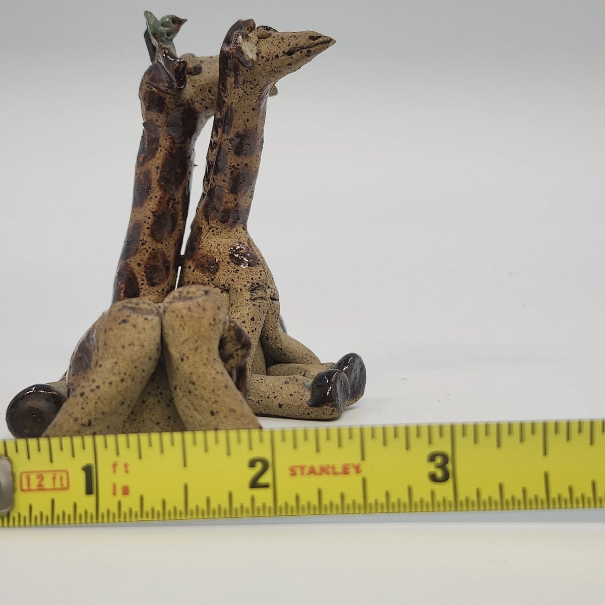 Studio Pottery Giraffe Pair Figurine Brown Speckled 4" Artist Marked