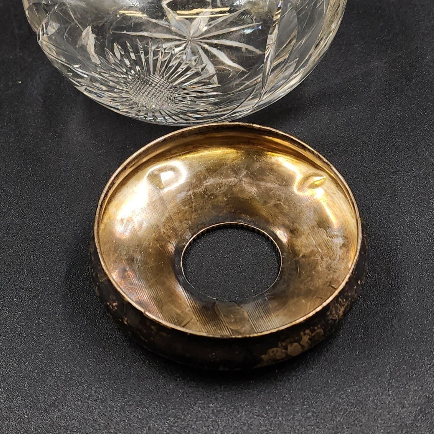 Antique Cut Crystal Hair Receiver Jar Silver Plate Lid 1920 Victorian Era