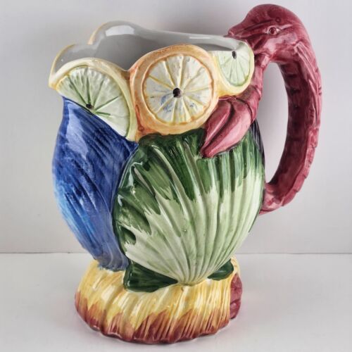 Bassano Ceramic Lobster Pottery Pitcher Made in Italy Hand Painted Shells Citrus