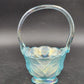 LE Smith Aqua Blue Stippled Glass Basket 6"w x 8.5" Applied Loose Handle AS IS