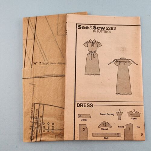 Butterick See & Sew 5262 Vintage Sewing Pattern Misses Dress and Belt Sz B 14-18
