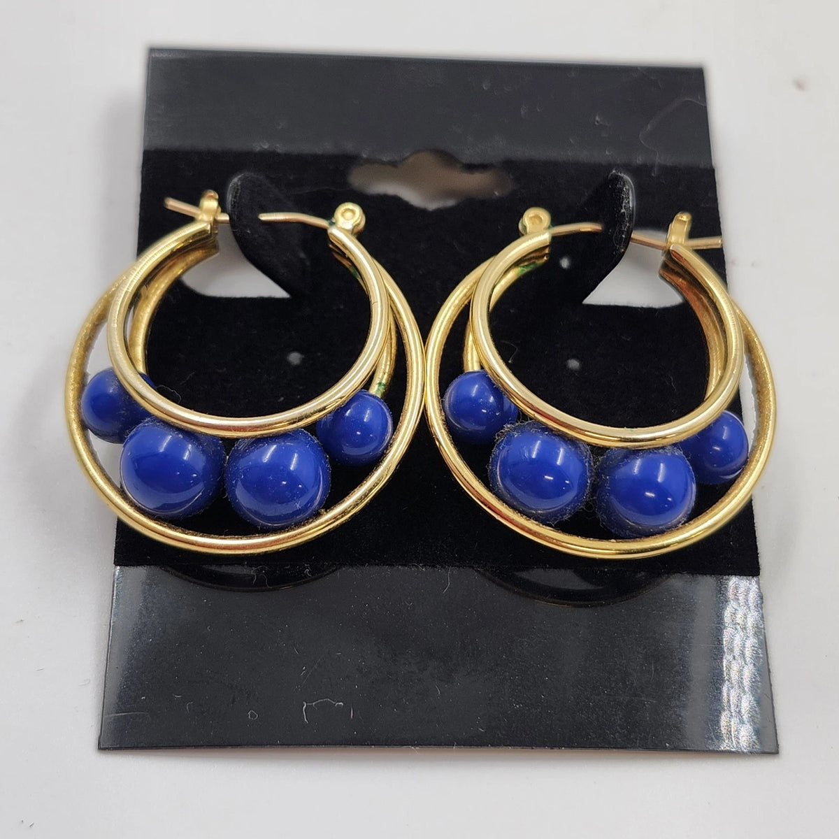 Catherines Earrings Lot 4 Pair Gold Tone Blue Black Beaded Dangle Vintage