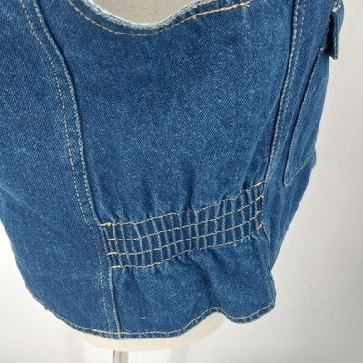 Liz Wear Denim Vest Size L 100% Cotton V-Neck Sleeveless Pockets Metal Buttons