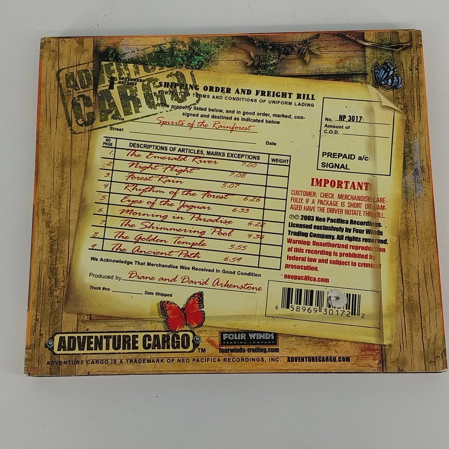Adventure Cargo Spirit of the Rainforest CD Diane & David Arkenstone Nature 2003