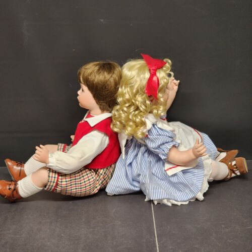 Jack and Jill Porcelain Dolls by Susan Wakeen Danbury Mint Hand Painted Vintage