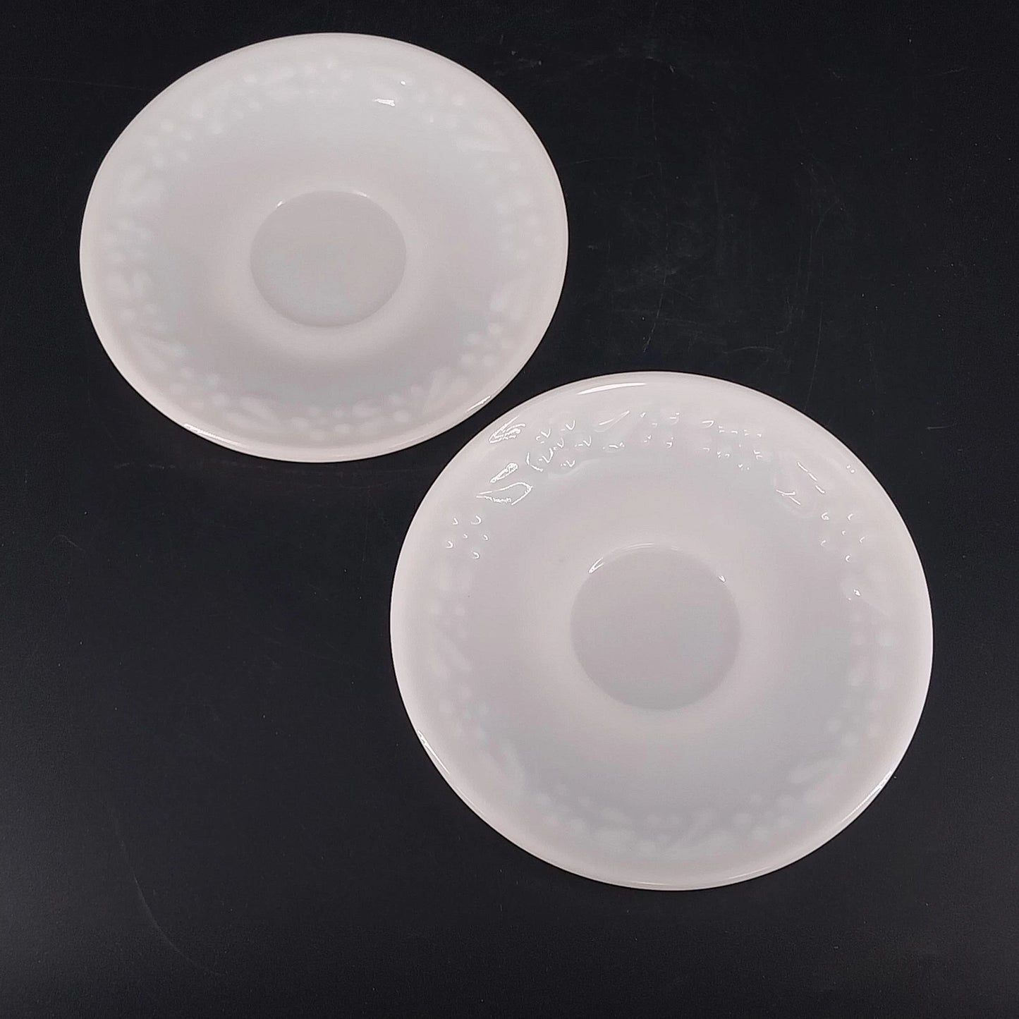 Vintage Hazel Atlas Milk Glass Saucers Grape Floral Set of 2