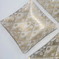 Gold White Floral Glass Serving Platter & 2 Side Dishes 3 Piece Set 22" Vintage