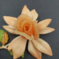 Orange Fabric Rose Brooch Gold Tone Stem Green Enamel Leaves Vintage