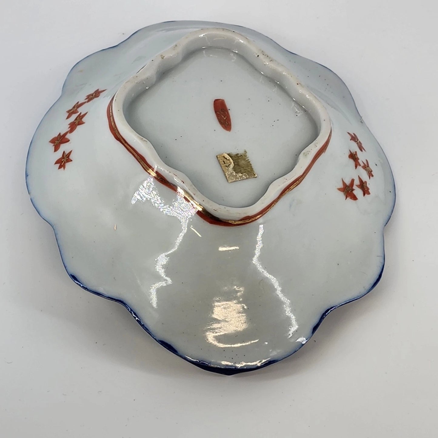 2 Japanese Porcelain Oval Dishes Hand Painted Raised Cobalt Blue Handles 8"x6.5"