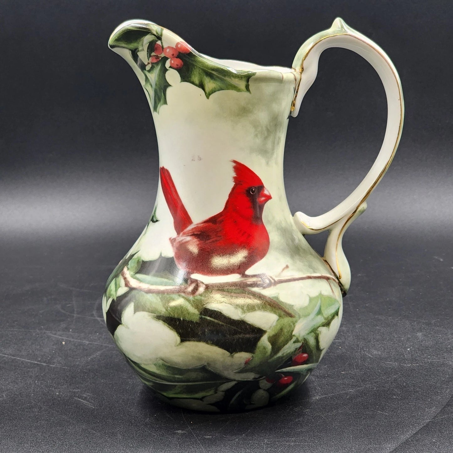 Hautman Brothers Porcelain Pitcher 10" Cardinal in Holly Winter Vintage LG Decor