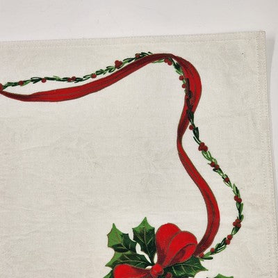 Set of 11 White Damask Placemats 18"x13" Holly Poinsettia Christmas Design
