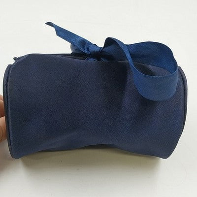 Alexandra deMarkoff Navy Blue Satin Double Zipper Pouch Cosmetic Bag Purse 6"x4"