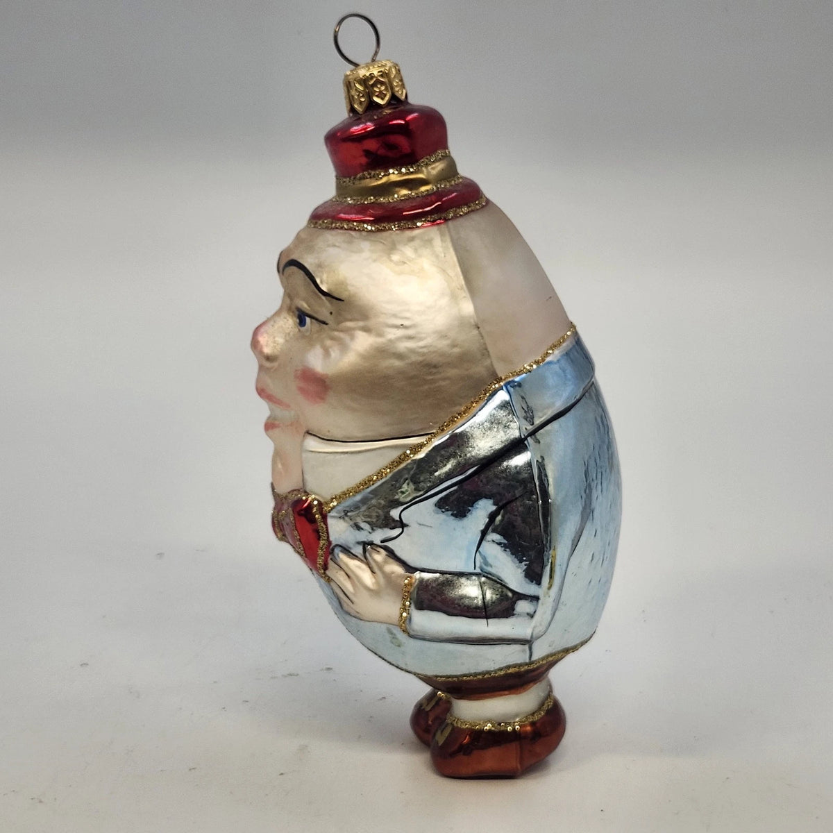 Humpty Dumpty Christmas Ornament Nursery Rhyme 6.5" Hand Painted Blown Glass Vtg