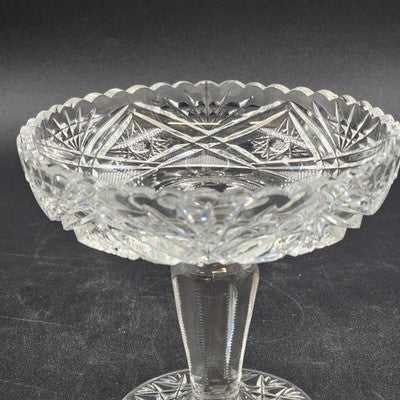 American Brilliant Hand Cut Glass Lead Crystal Pedestal Compote Candy Dish 5.25"