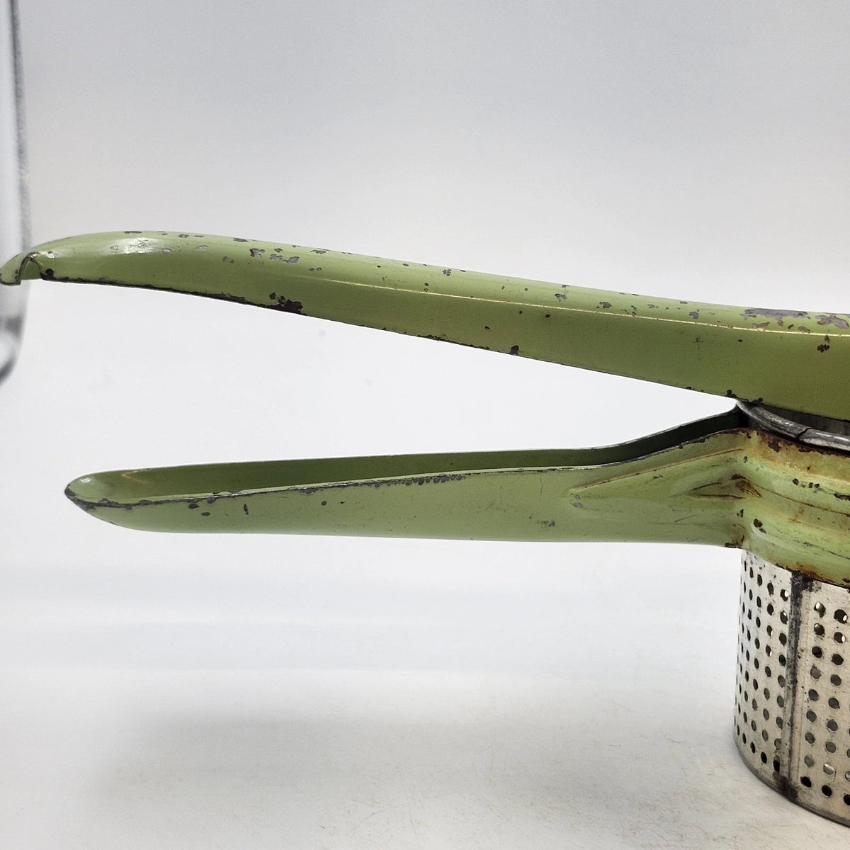 Green Metal Potato Ricer Masher Press 11.5 in Rustic Farmhouse Kitchen Vintage