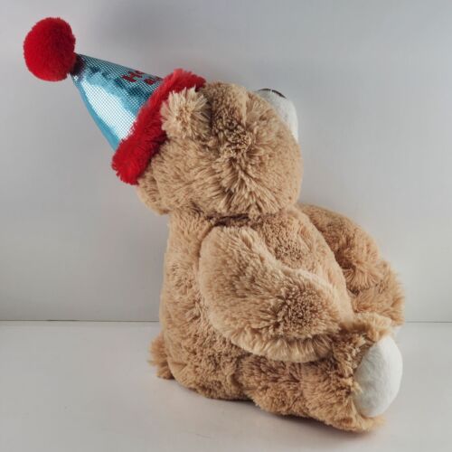 Aurora 12" Happy Birthday Bear Medium Brown Plush Stuffed Animal Party Hat