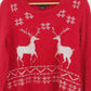French Laundry Christmas Sweater Large Red Silver Fuzzy Deer Snowflake Slits Vtg
