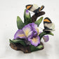 Vemar Collection Porcelain Figurine Purple Iris Red Rose 2 Butterflies Wood Base