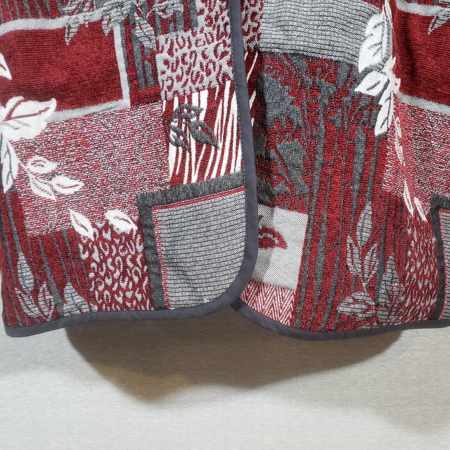 Bon Worth Blazer Tapestry Weave Block Print Redish Jacket Women's Large Unlined