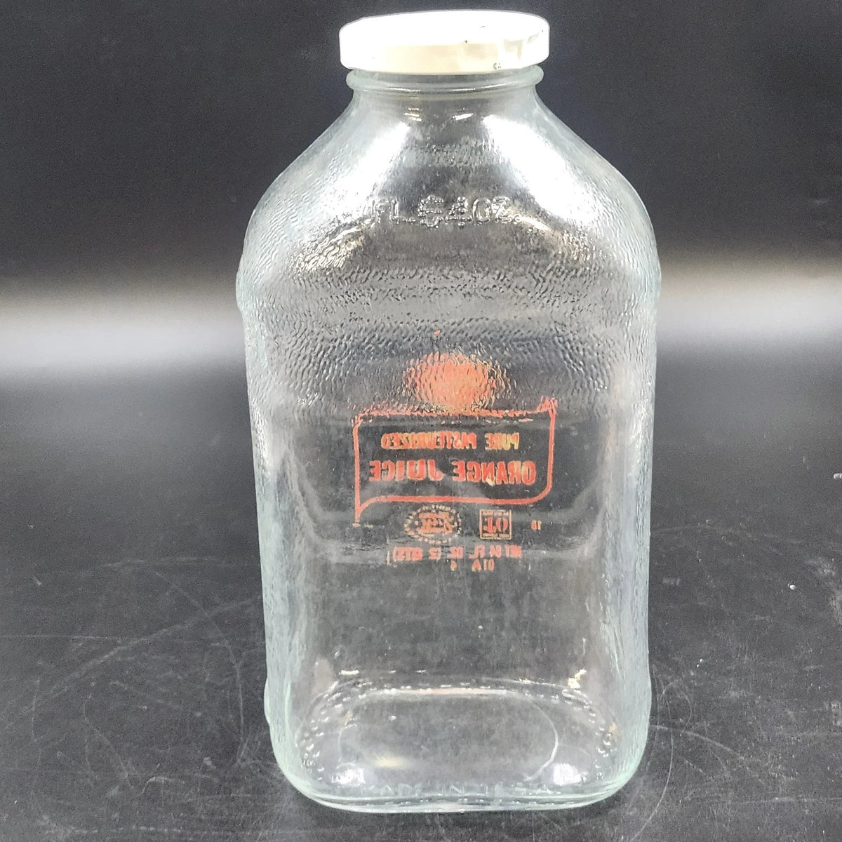 Kroger Orange Juice 64 Oz Empty Glass Bottle ACL Label Original Cap 2 Quart Vtg