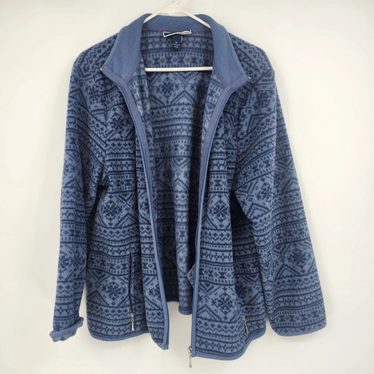 Fair Isle Women's Fleece Jacket XL Blue Nordic Full Zip Pockets Made Jordan