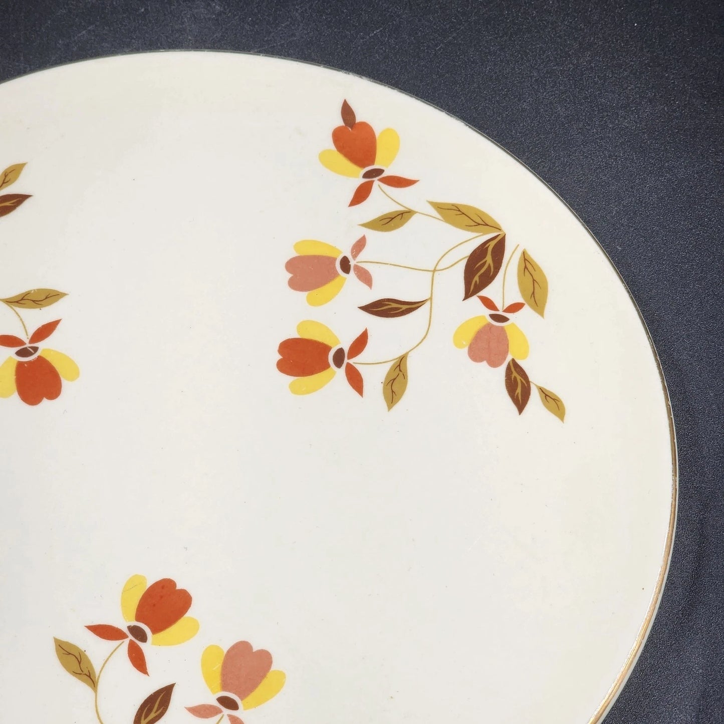 Autumn Leaf Cake Plate Server 9.5" Round Hall's Superior for Jewel Tea MCM Vtg