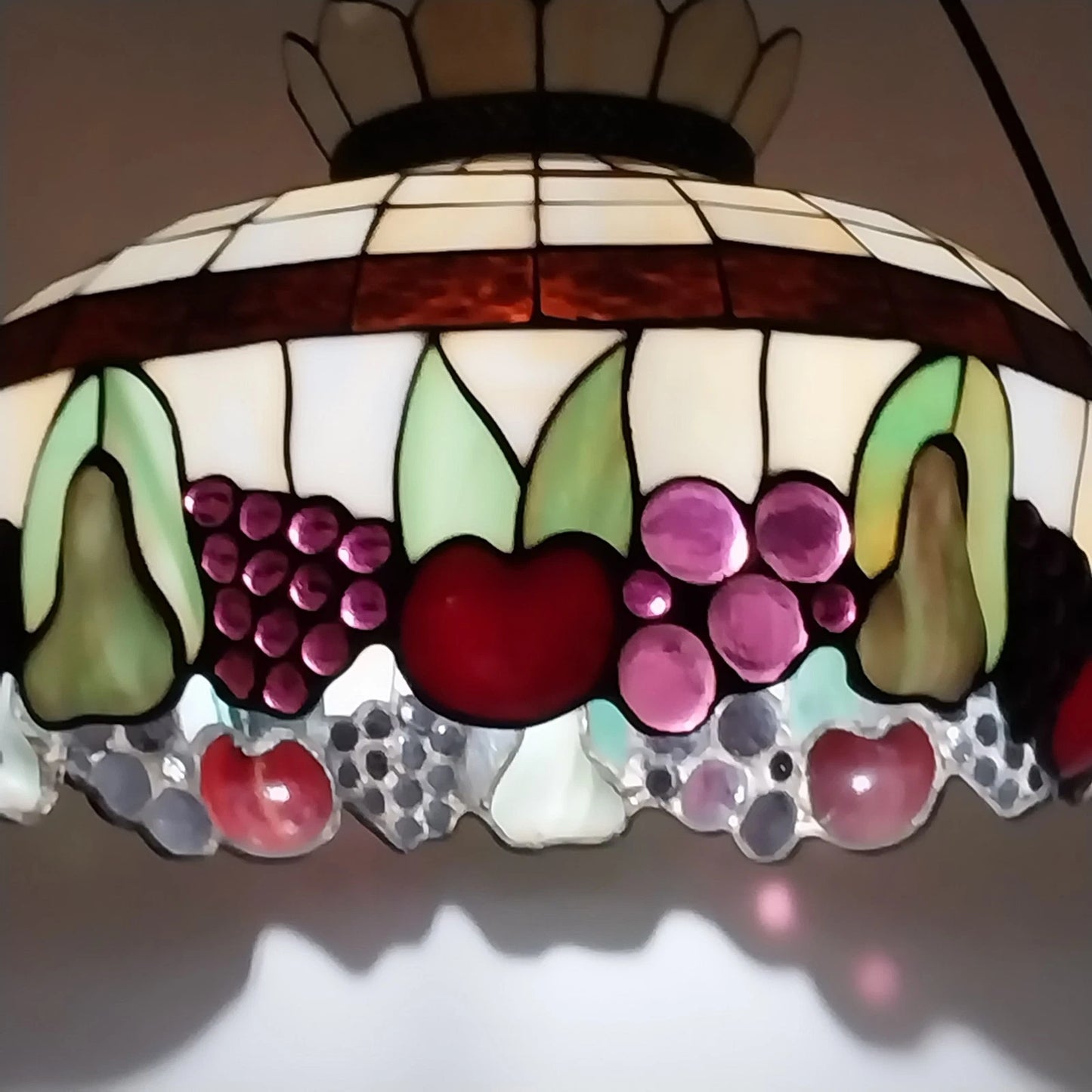 Tiffany Style Stained Glass Fruit Hanging Lamp 20 Inch Leaded Shade