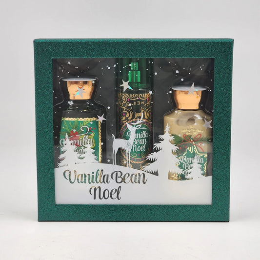 Bath & Body Works Vanilla Bean Noel Gift 3 Pc Lotion Fragrance Mist & Shower Gel