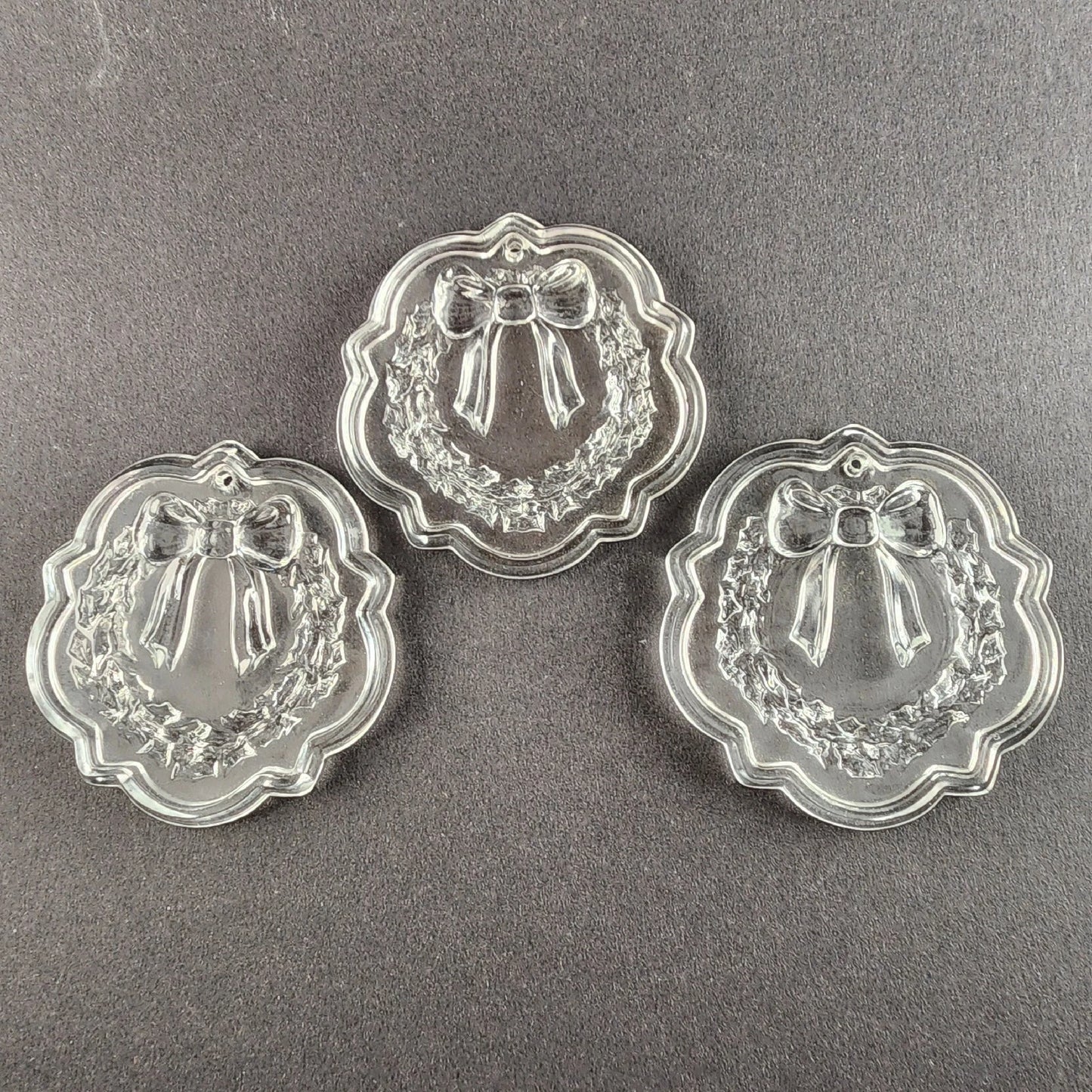 Set of 3 Fostoria Lead Crystal Clear Wreath Christmas Ornaments 3.25" Vintage