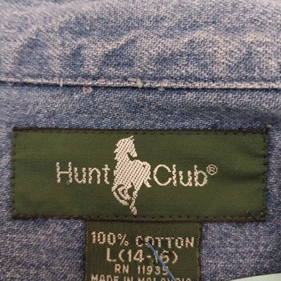 Hunt Club Denim Shirt L Women's Floral Embroidered Pocket Long Sleeve Cotton