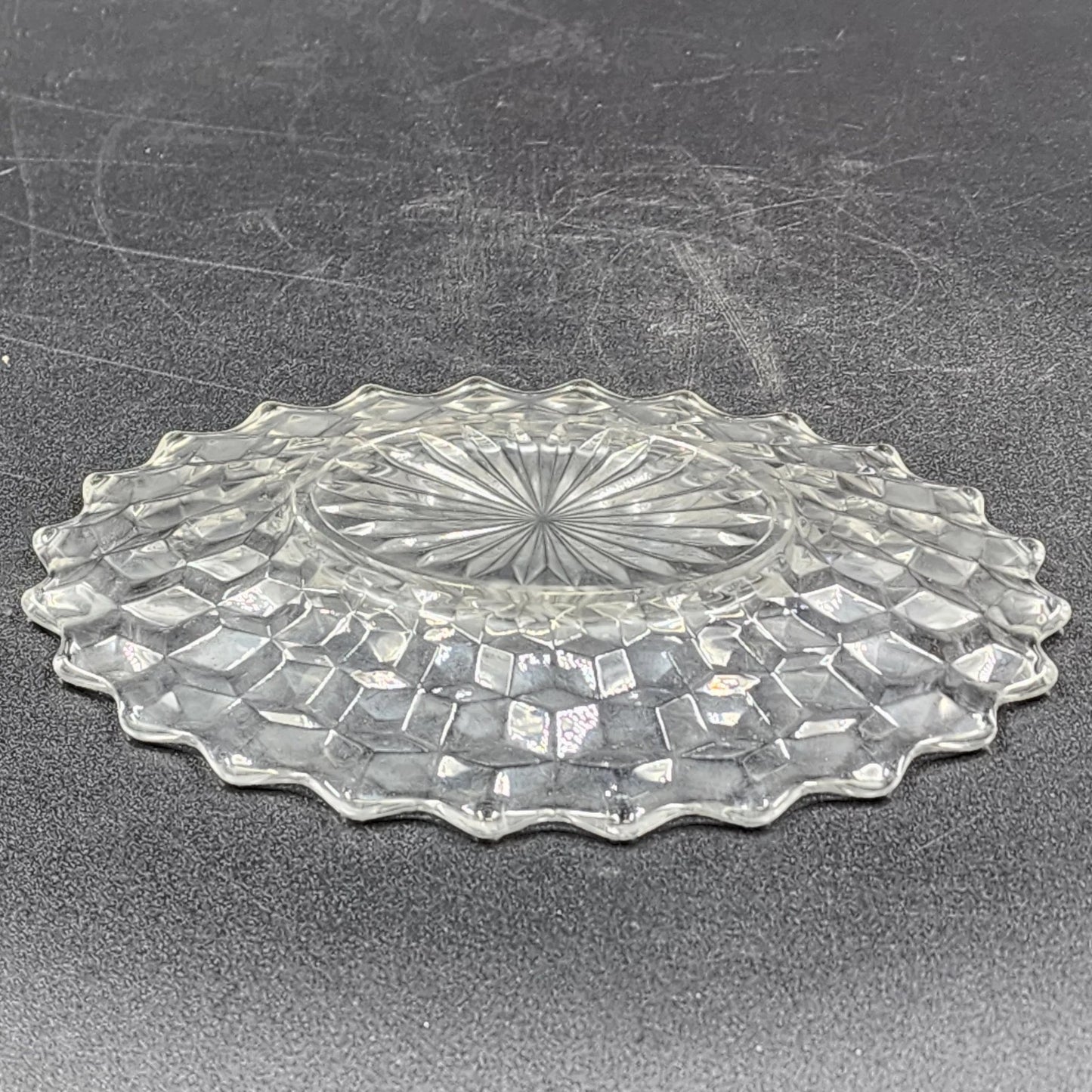 Fostoria American Clear Oval Plate 8" x 6.5" Cubist Design Pressed Glass Vintage